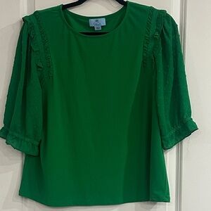CeCe Emerald Green Ruffle Sleeve Blouse